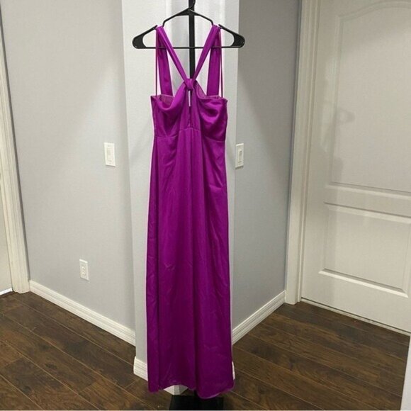 Jill Jill Stuart Halter Keyhole Formal Satin Evening Gown Purple Read 4 - Picture 2 of 8